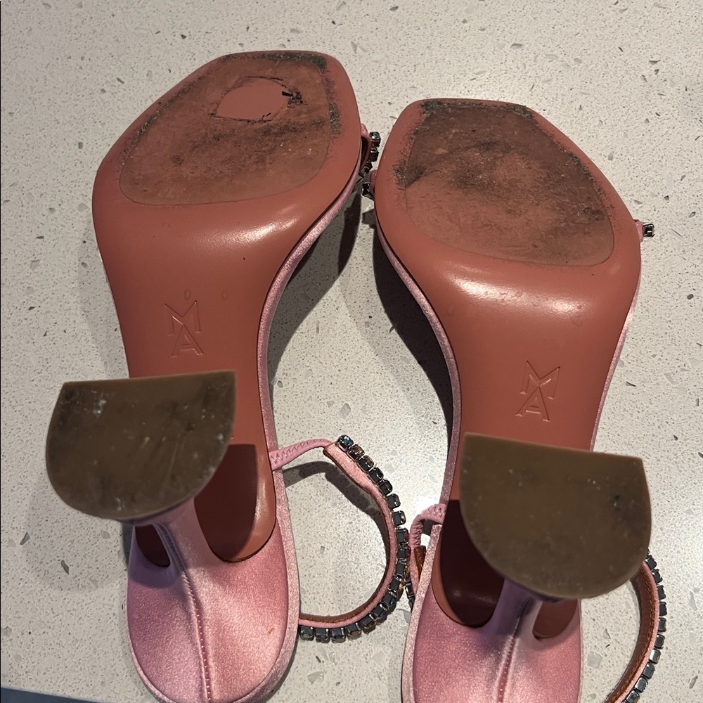 Amina Muaddi Gilda Satin Crystal Embellishments Heels - Picture 6 of 9